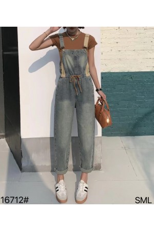 16712<br/>Denim Overall w/Brown Details
